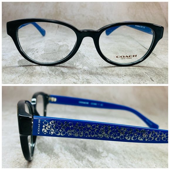 Coach Oval Black Blue And Silver Eyeglasses Glasses Frames NWOT - Picture 1 of 12